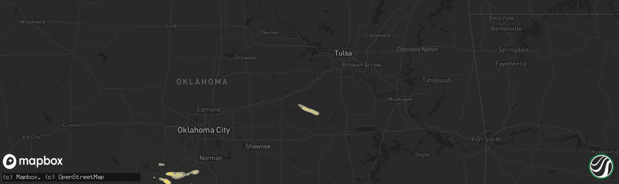 Hail map in Bristow, OK on May 22, 2025