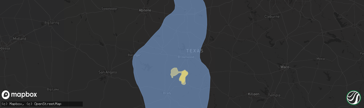 Hail map in Brownwood, TX on May 22, 2025
