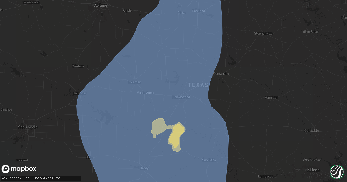 Hail map in Brownwood, TX on May 22, 2025