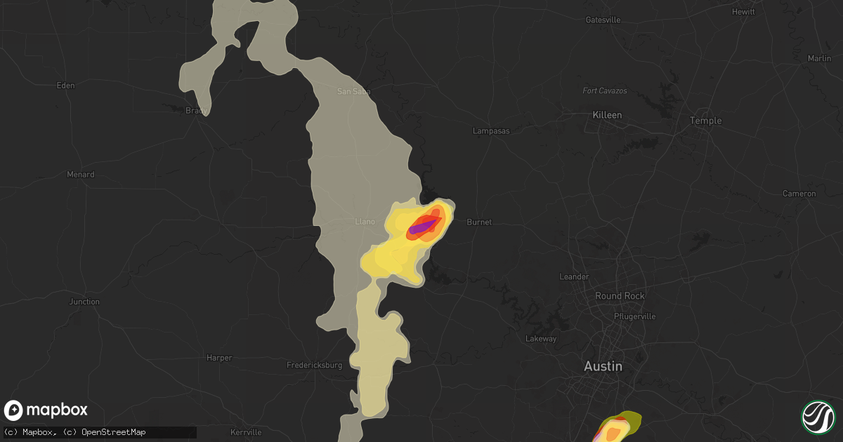 Hail map in Buchanan Dam, TX on May 22, 2025
