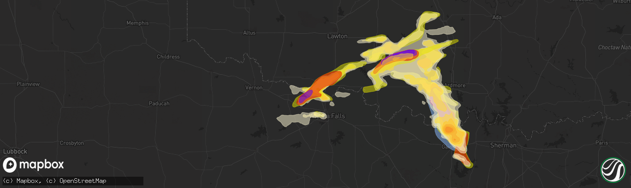 Hail map in Burkburnett, TX on May 22, 2025