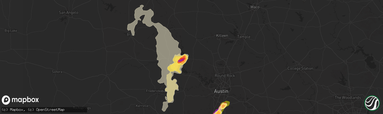 Hail map in Burnet, TX on May 22, 2025