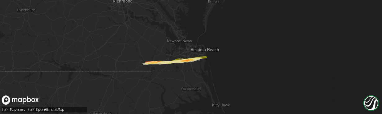 Hail map in Chesapeake, VA on May 22, 2025