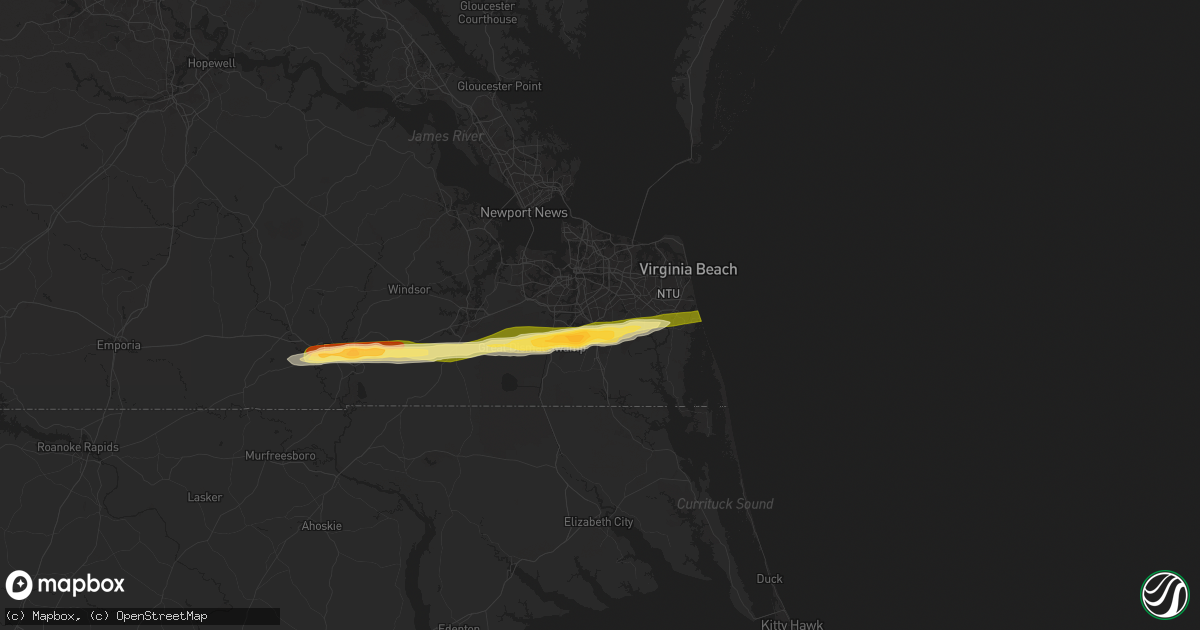 Hail map in Chesapeake, VA on May 22, 2025