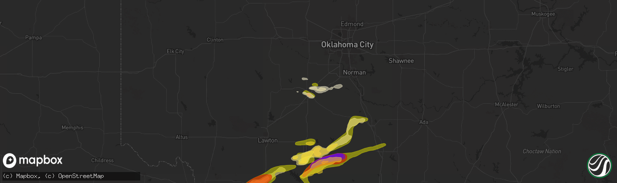 Hail map in Chickasha, OK on May 22, 2025