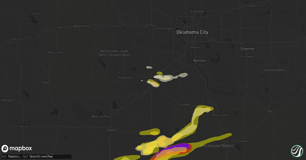 Hail map in Chickasha, OK on May 22, 2025