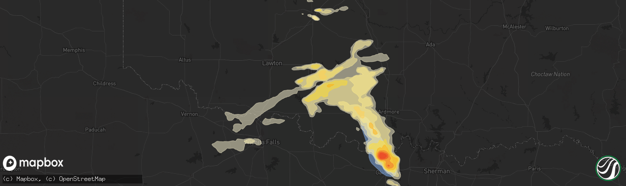 Hail map in Comanche, OK on May 22, 2025