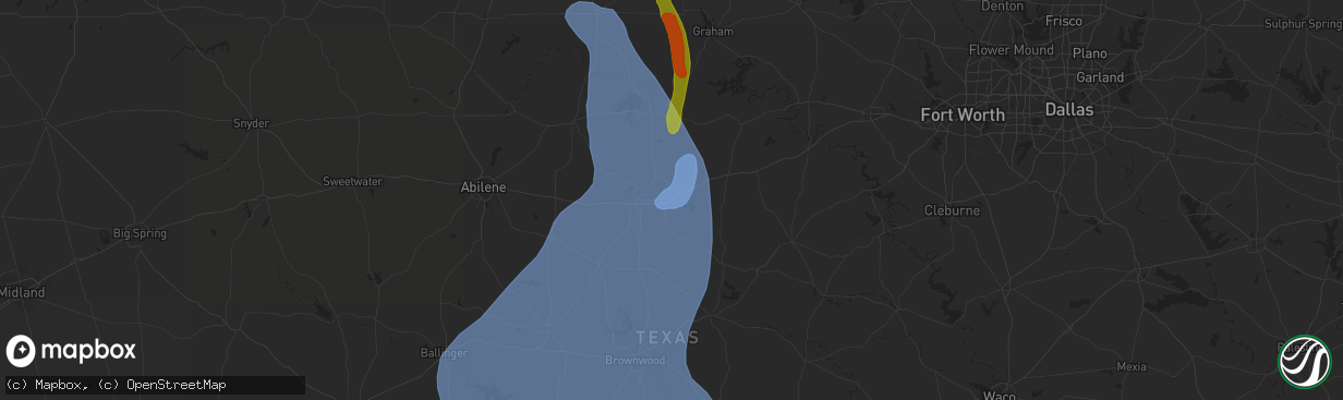 Hail map in Eastland, TX on May 22, 2025