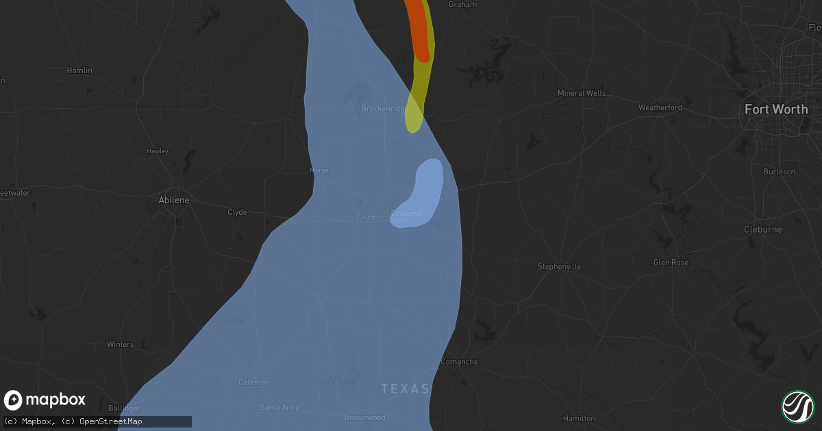 Hail map in Eastland, TX on May 22, 2025