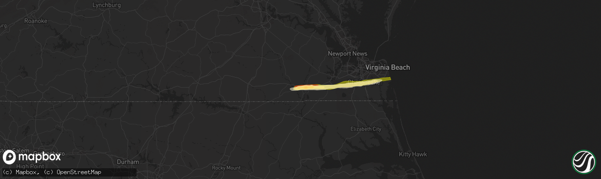 Hail map in Franklin, VA on May 22, 2025