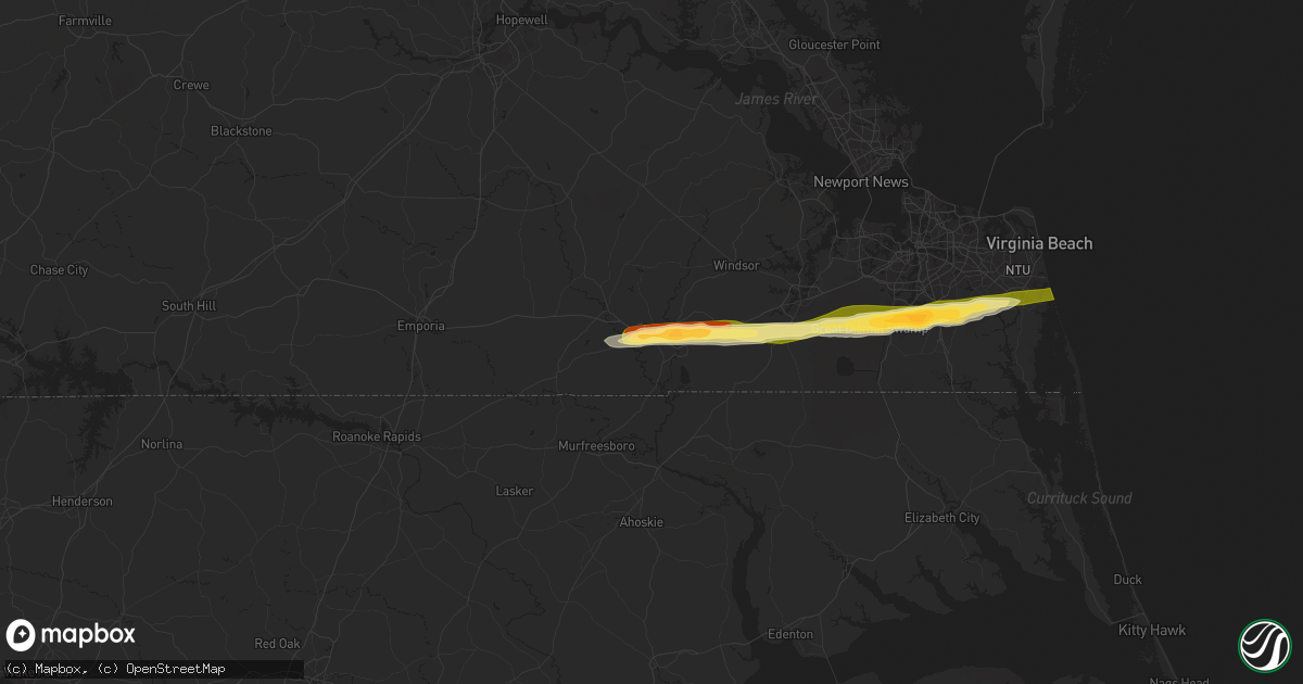 Hail map in Franklin, VA on May 22, 2025
