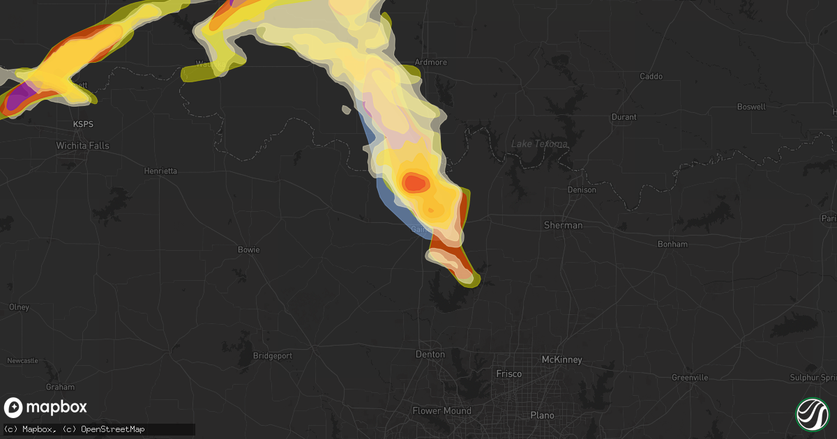 Hail map in Gainesville, TX on May 22, 2025