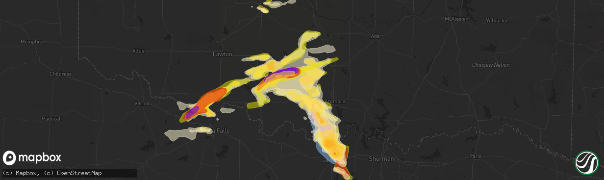 Hail map in Healdton, OK on May 22, 2025