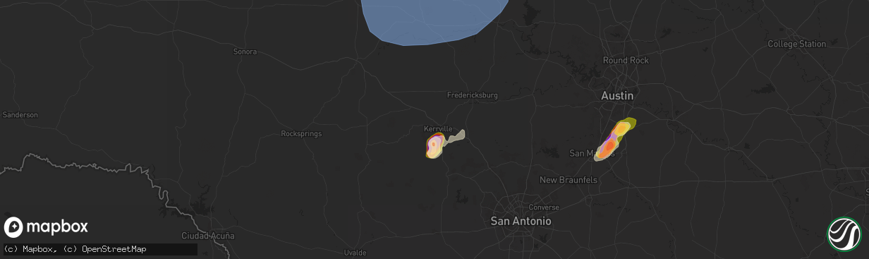 Hail map in Kerrville, TX on May 22, 2025