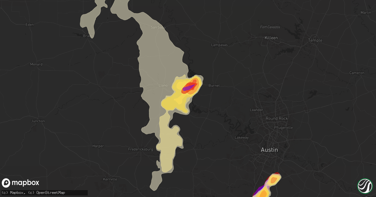 Hail map in Kingsland, TX on May 22, 2025