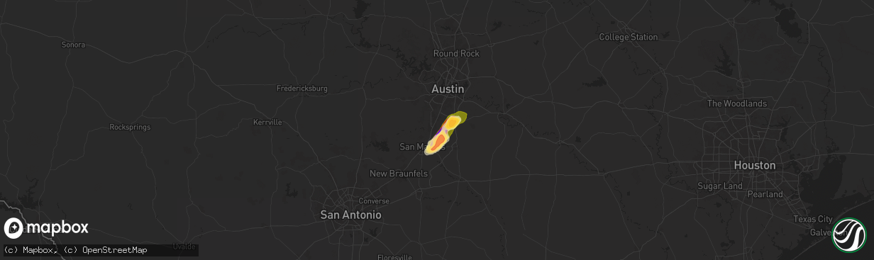 Hail map in Kyle, TX on May 22, 2025
