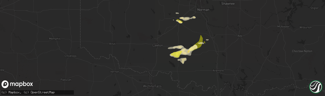 Hail map in Lawton, OK on May 22, 2025