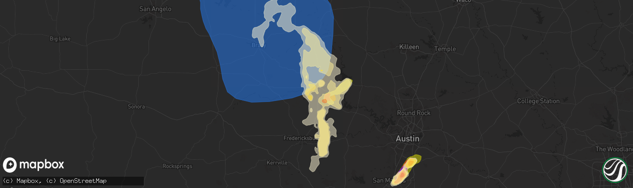 Hail map in Llano, TX on May 22, 2025