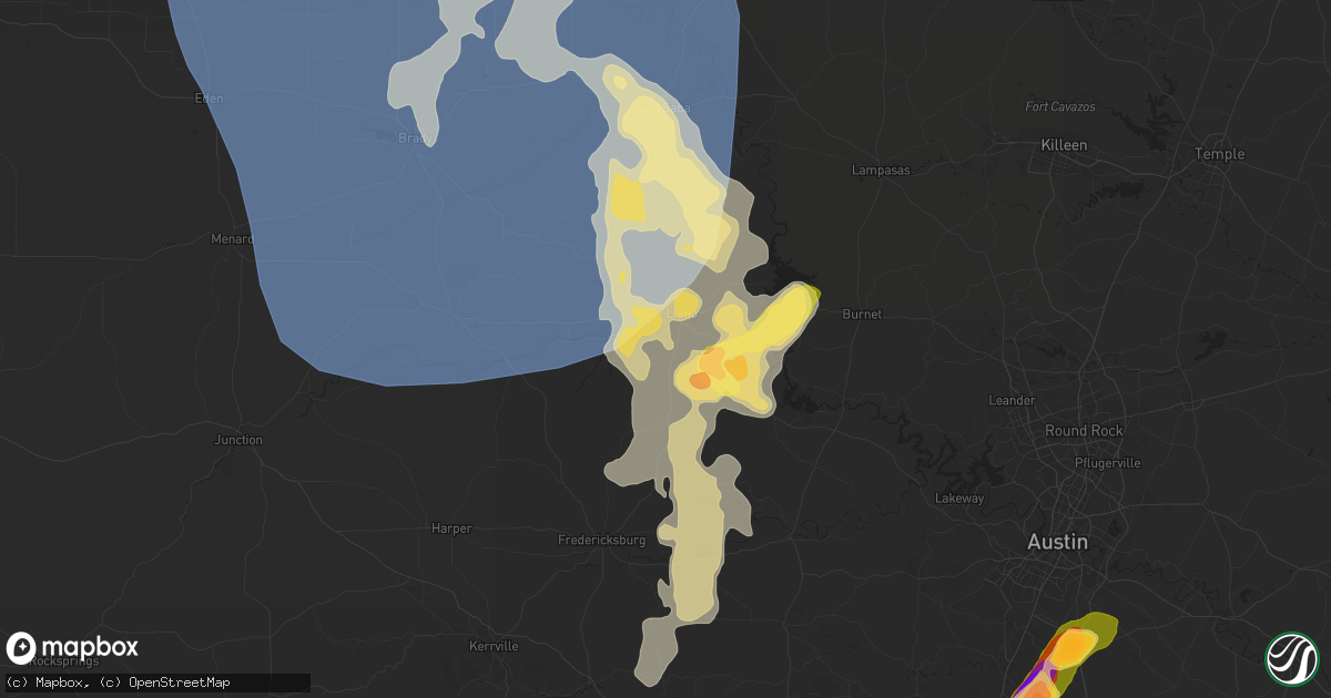 Hail map in Llano, TX on May 22, 2025