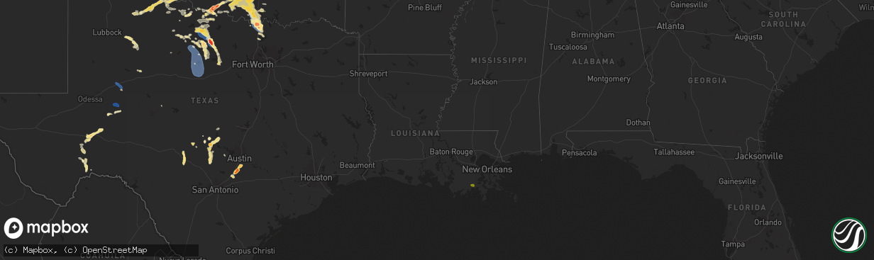 Hail map in Louisiana on May 22, 2025