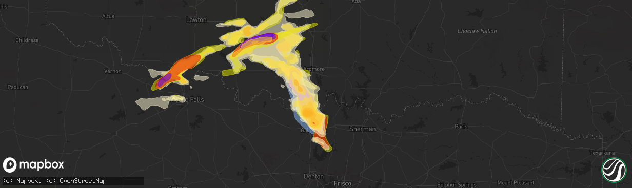 Hail map in Marietta, OK on May 22, 2025
