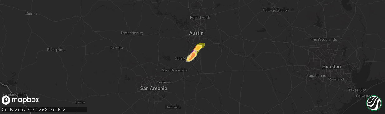 Hail map in Maxwell, TX on May 22, 2025