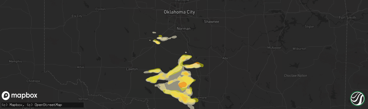 Hail map in Maysville, OK on May 22, 2025