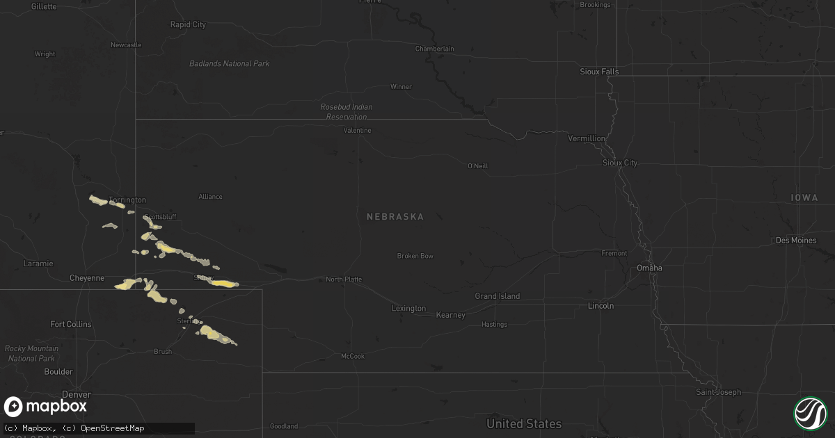Hail map in Nebraska on May 22, 2025
