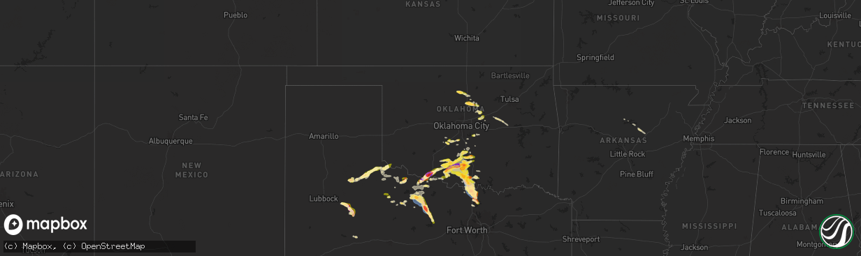 Hail map in Oklahoma on May 22, 2025