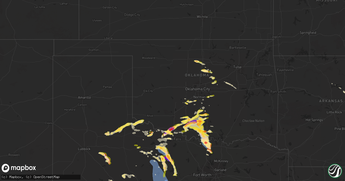 Hail map in Oklahoma on May 22, 2025