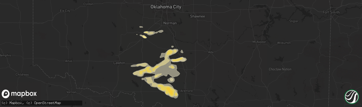 Hail map in Pauls Valley, OK on May 22, 2025