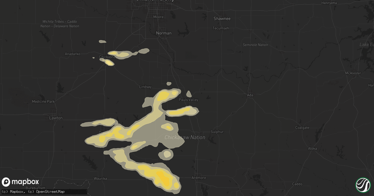 Hail map in Pauls Valley, OK on May 22, 2025