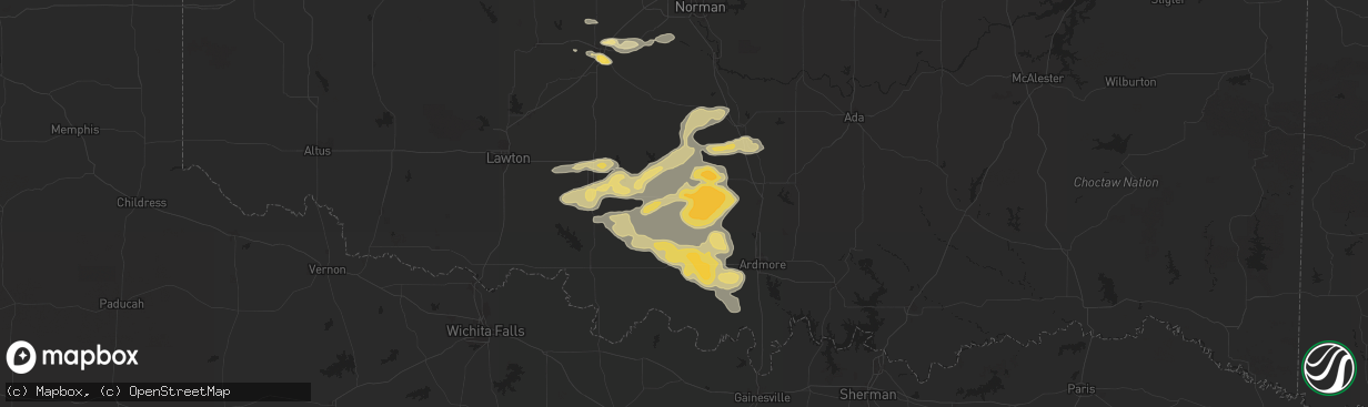 Hail map in Ratliff City, OK on May 22, 2025