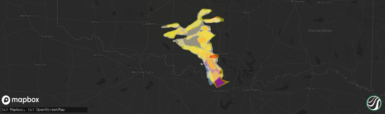 Hail map in Ringling, OK on May 22, 2025