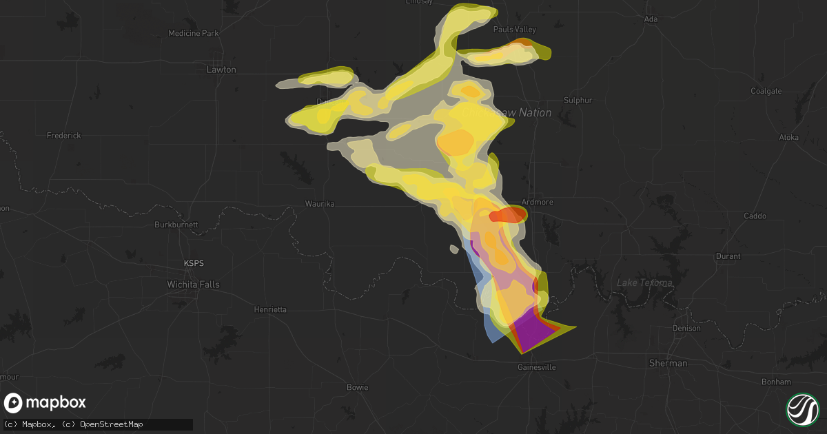 Hail map in Ringling, OK on May 22, 2025