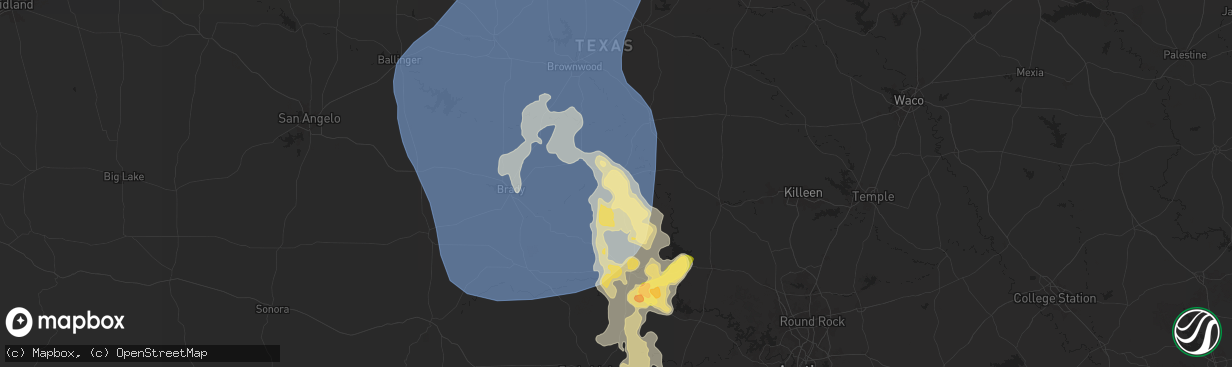 Hail map in San Saba, TX on May 22, 2025