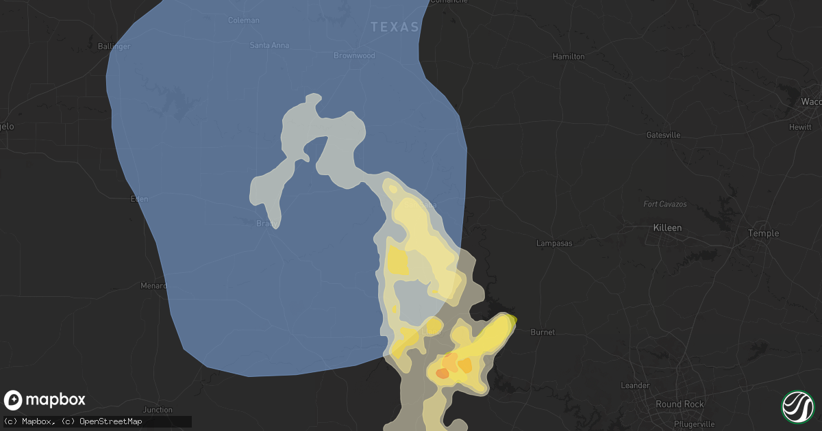 Hail map in San Saba, TX on May 22, 2025
