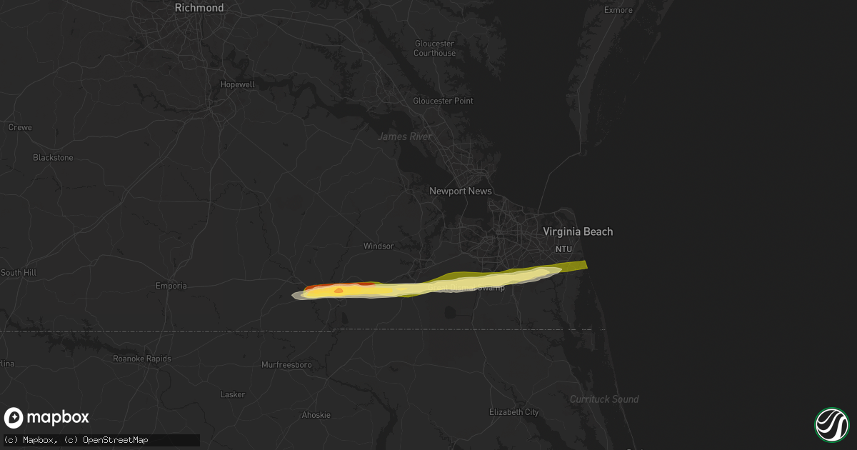 Hail map in Suffolk, VA on May 22, 2025