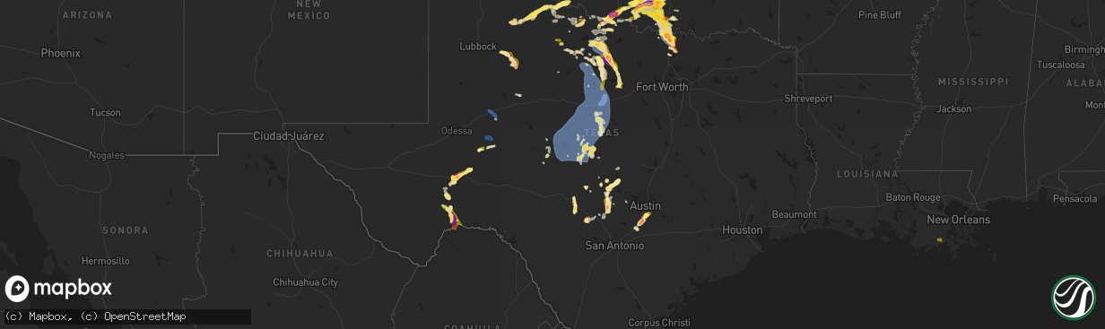 Hail map in Texas on May 22, 2025