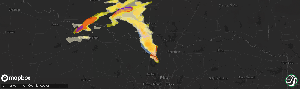 Hail map in Thackerville, OK on May 22, 2025