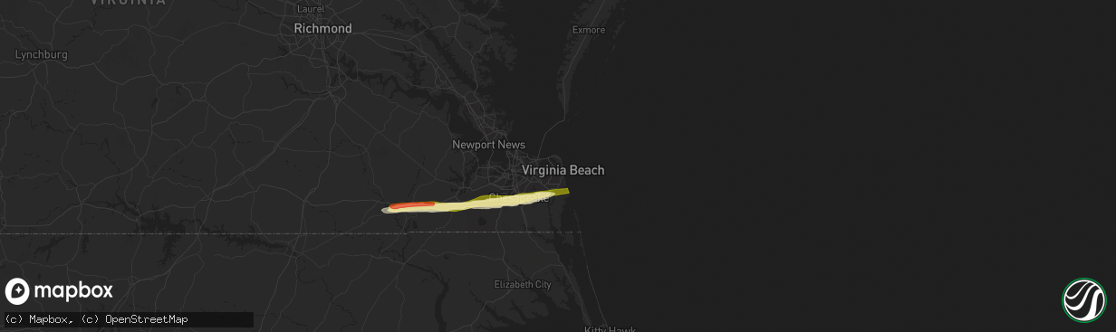 Hail map in Virginia Beach, VA on May 22, 2025