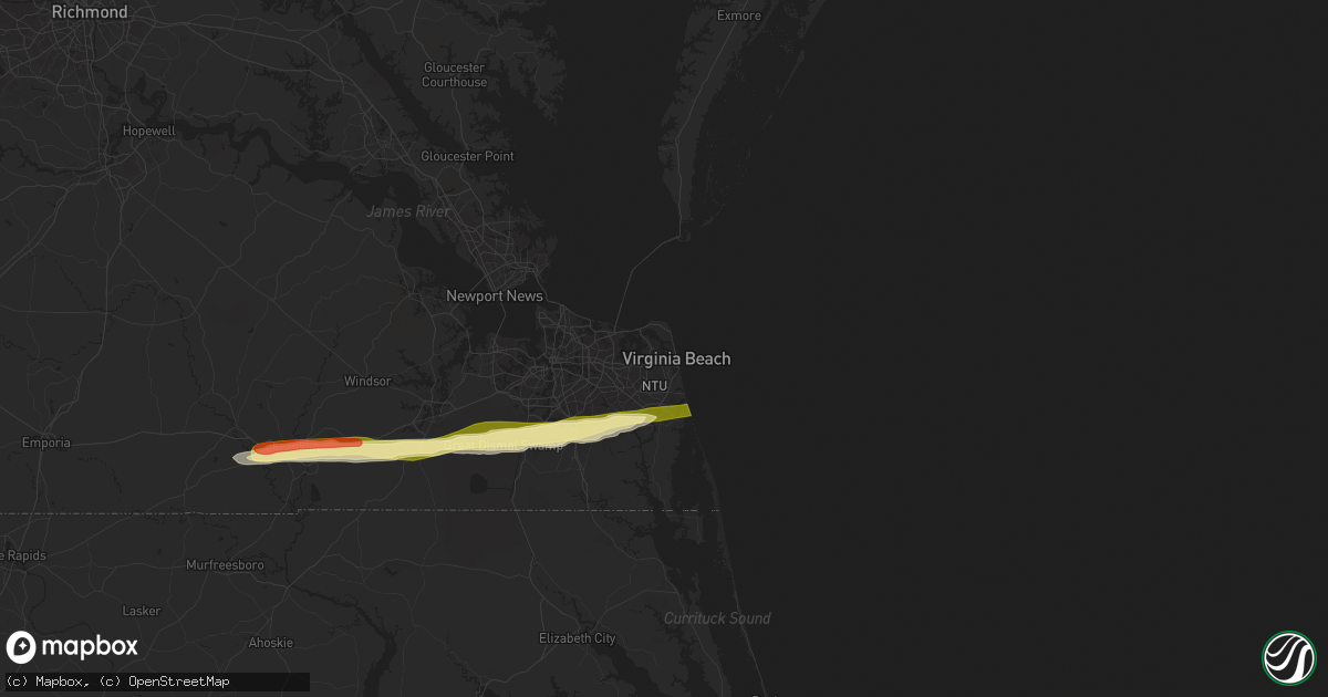 Hail map in Virginia Beach, VA on May 22, 2025