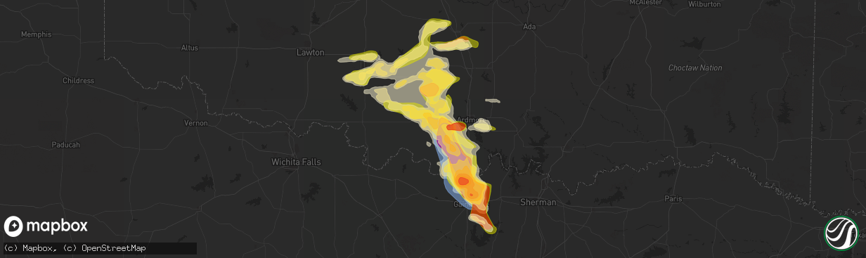 Hail map in Wilson, OK on May 22, 2025