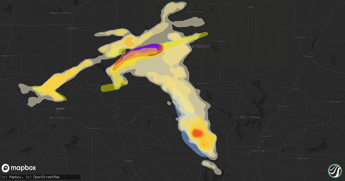 Hail map in Wilson, OK on May 22, 2025