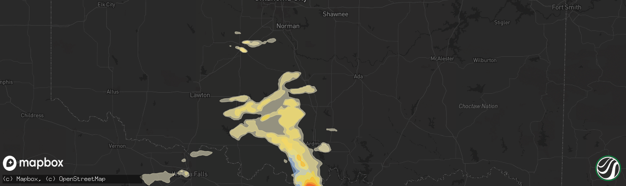 Hail map in Wynnewood, OK on May 22, 2025