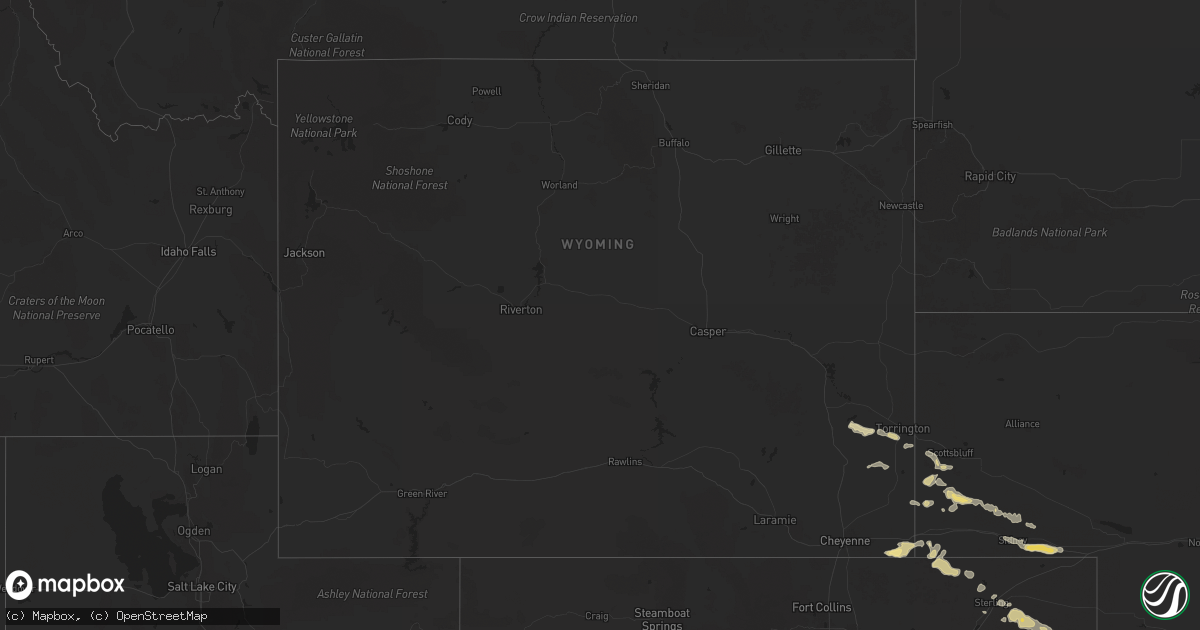 Hail map in Wyoming on May 22, 2025
