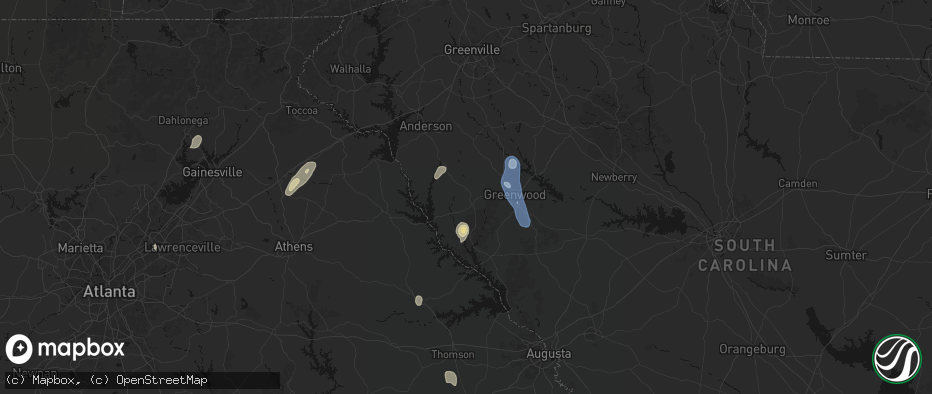 Hail map in Abbeville, SC on May 22, 2026