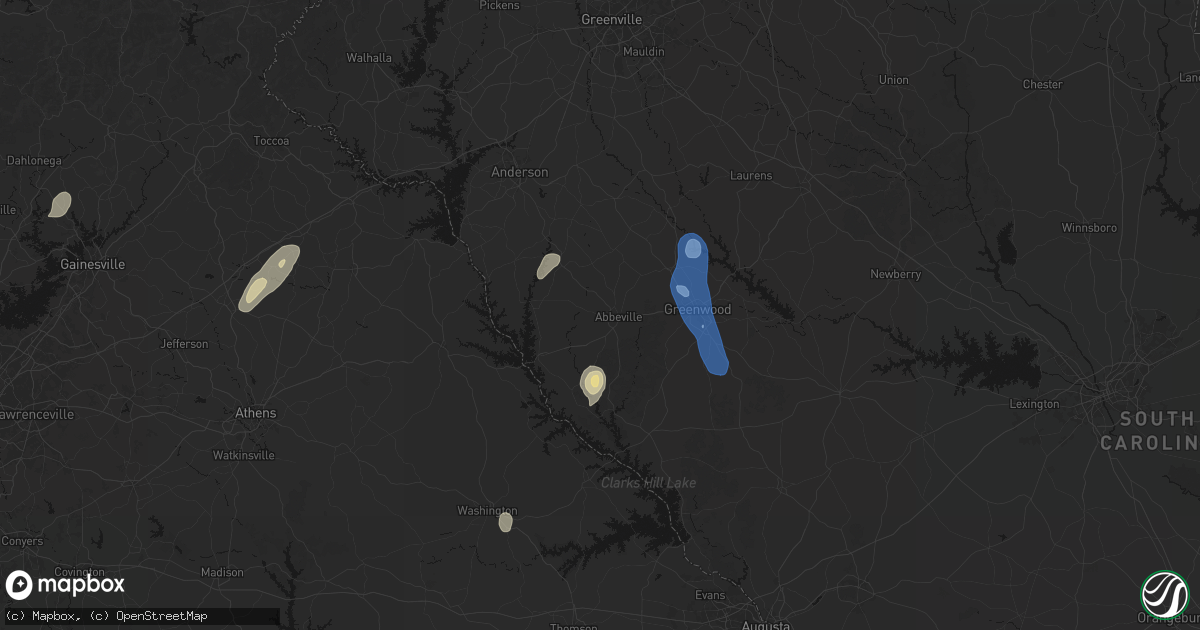 Hail map in Abbeville, SC on May 22, 2026