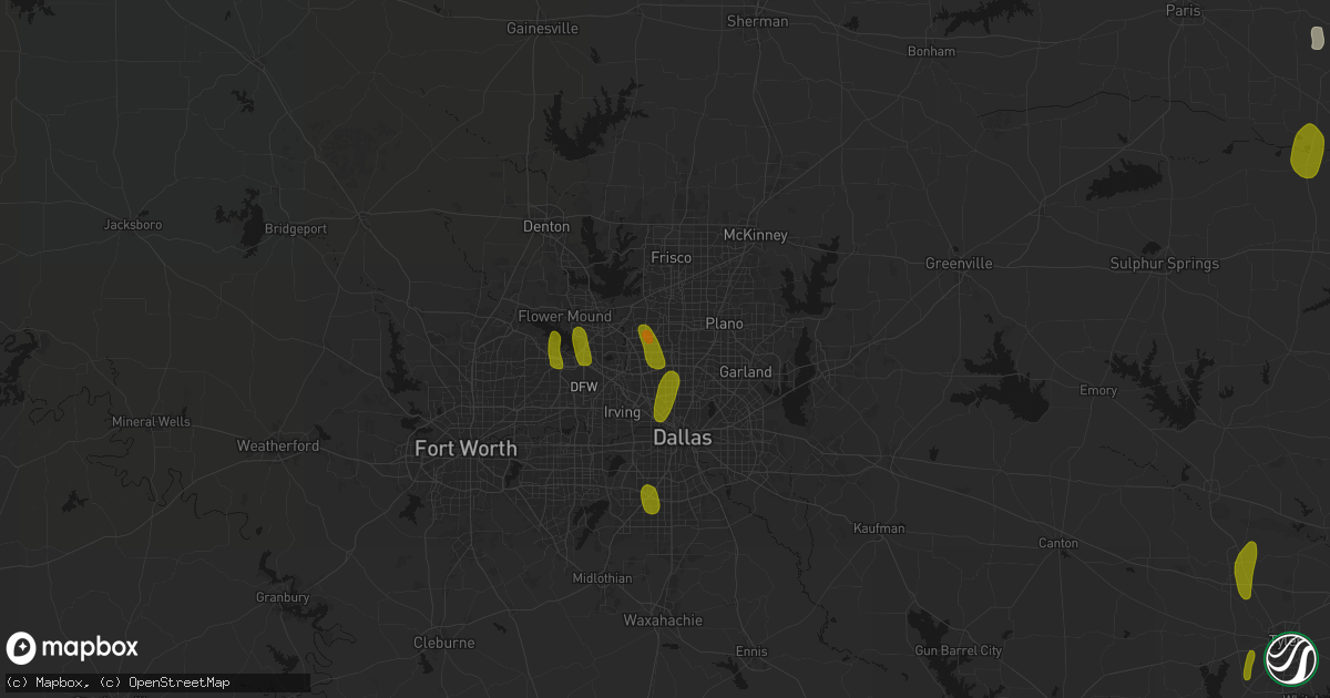 Hail map in Addison, TX on May 22, 2026