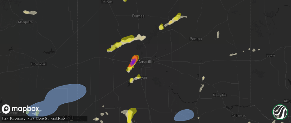 Hail map in Amarillo, TX on May 22, 2026